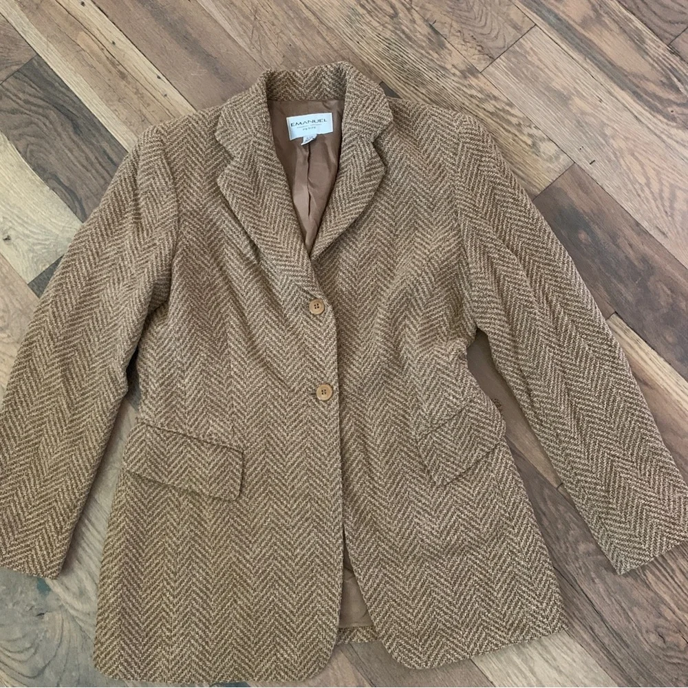 Emanuel Ungaro Vintage Designer Tan Wool Blazer Petite Size 4 - Picture 1 of 13